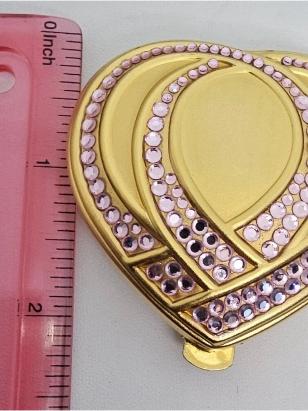 Estée Lauder lucidity pink crystal ribbon gold heart full pressed powder compact